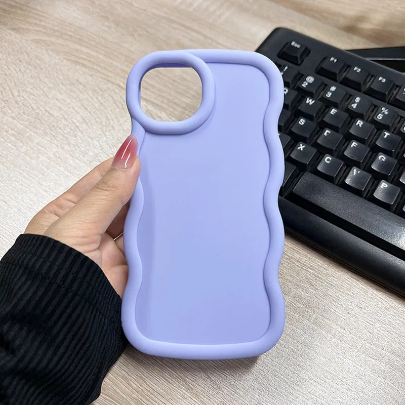 Macaron big wave silicone phone case for iPhone 16 Pro in light pink with soft frosted finish
