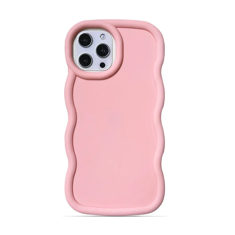 Macaron big wave silicone phone case for iPhone 16 Pro in light pink with soft frosted finish