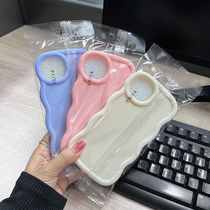 Macaron big wave silicone phone case for iPhone 16 Pro in light pink with soft frosted finish