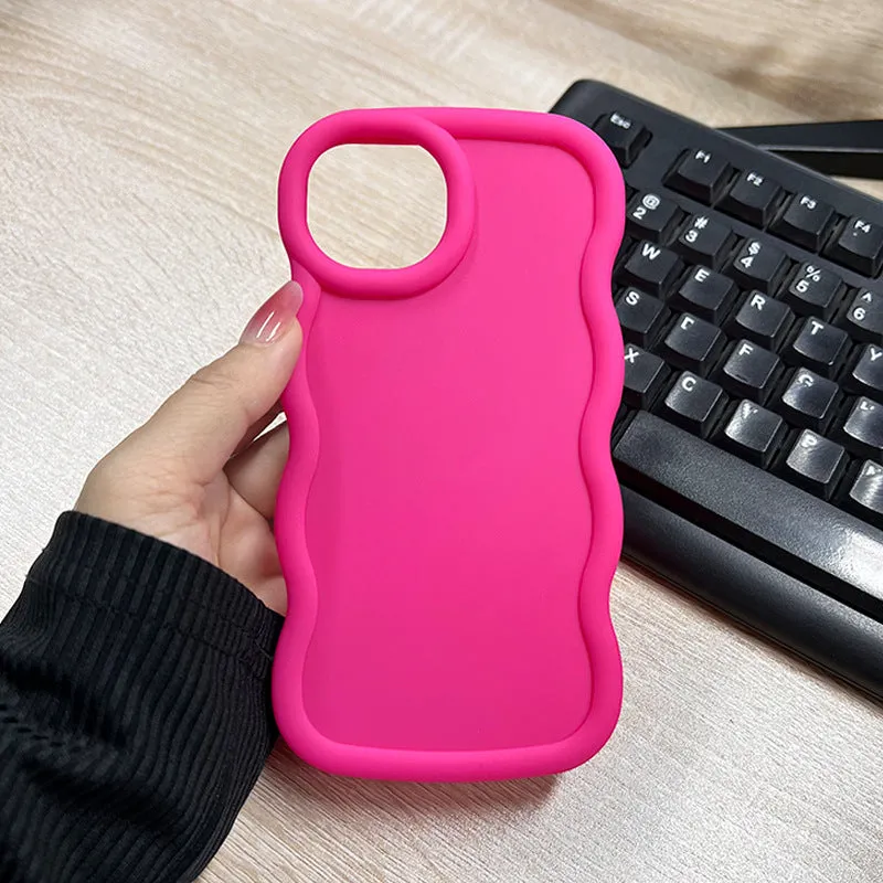 Macaron big wave silicone phone case for iPhone 16 Pro in light pink with soft frosted finish