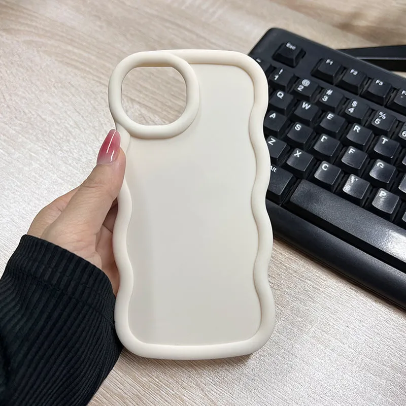 Macaron big wave silicone phone case for iPhone 16 Pro in light pink with soft frosted finish