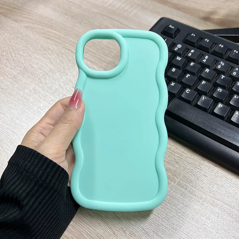 Macaron big wave silicone phone case for iPhone 16 Pro in light pink with soft frosted finish