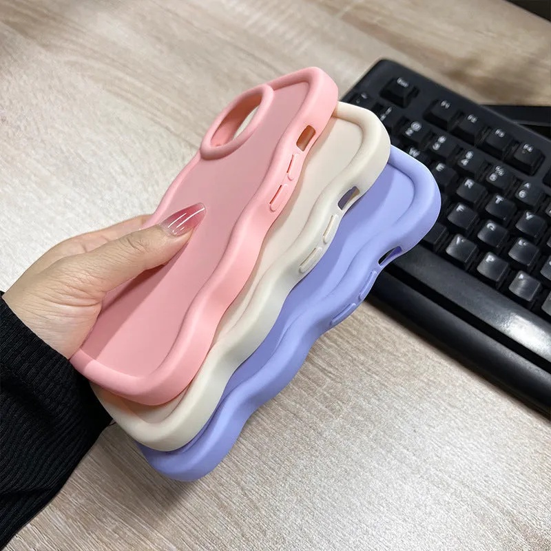 Macaron big wave silicone phone case for iPhone 16 Pro in light pink with soft frosted finish