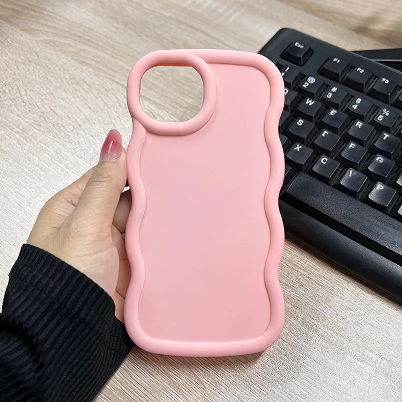 Macaron big wave silicone phone case for iPhone 16 Pro in light pink with soft frosted finish