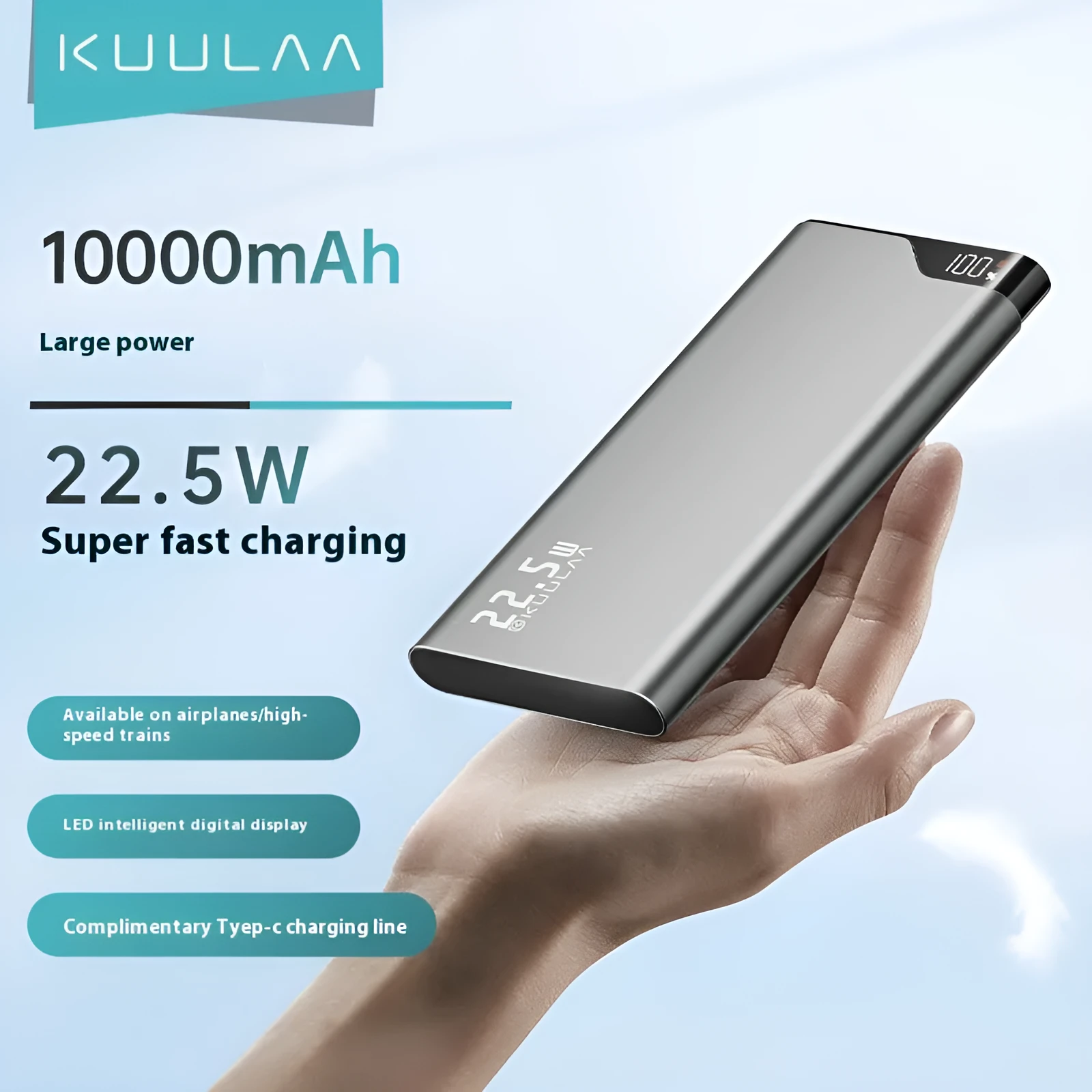 Super large capacity 225W fast charge power bank 10000mAh tarnish colour alloy shell with data cable