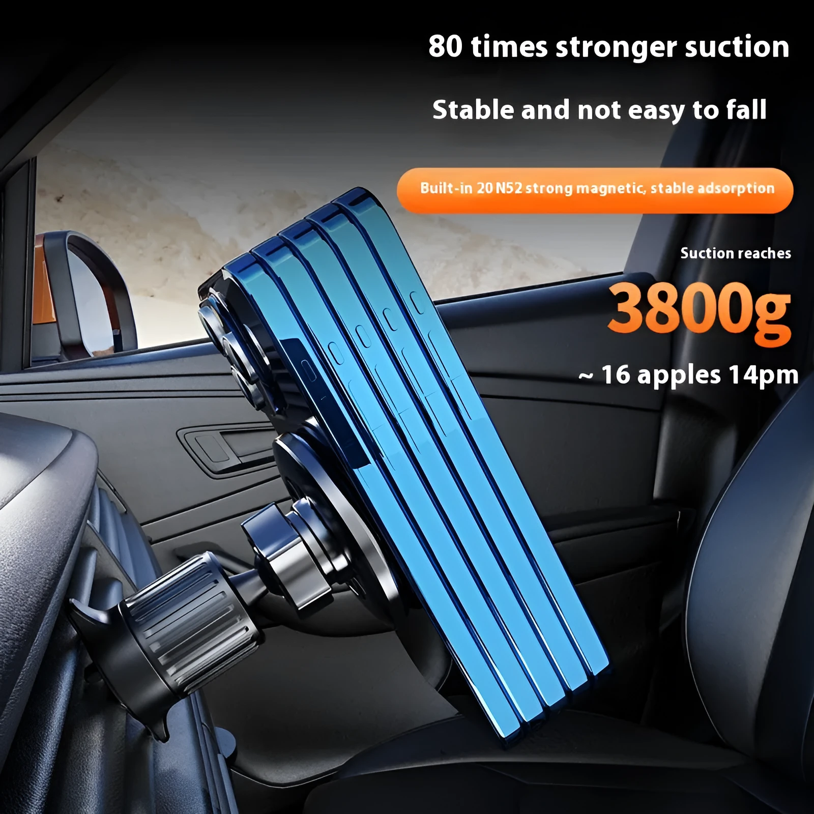YC19 magnetic car phone holder with suction cup mount on car dashboard air vent