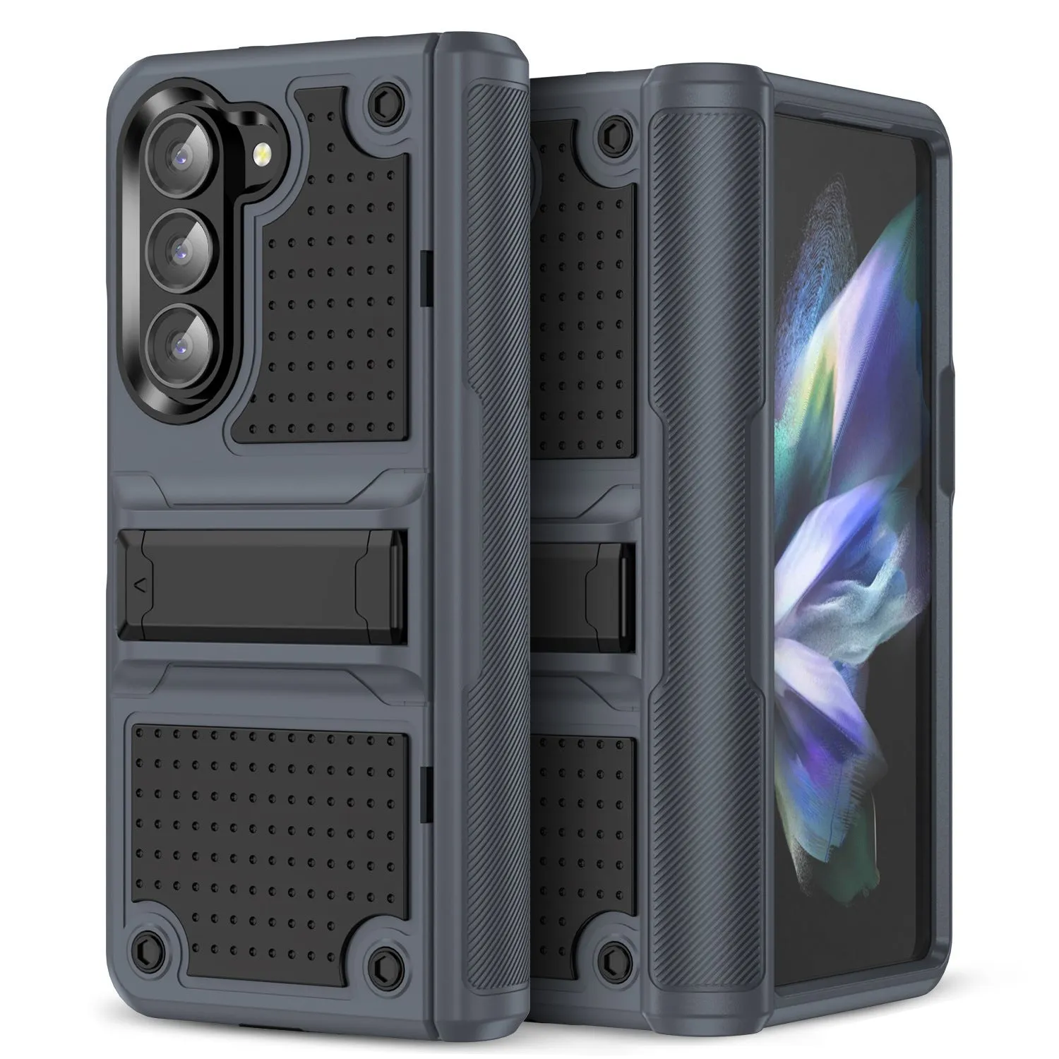 2-in-1 drop-resistant phone case for Samsung Z Fold 5 6 Z Flip 3 4 5 6 in Black and Grey, TPU PC hard case
