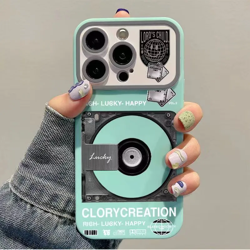 CD record large window silicone phone case for Apple iPhone with mirror accent and frosted finish