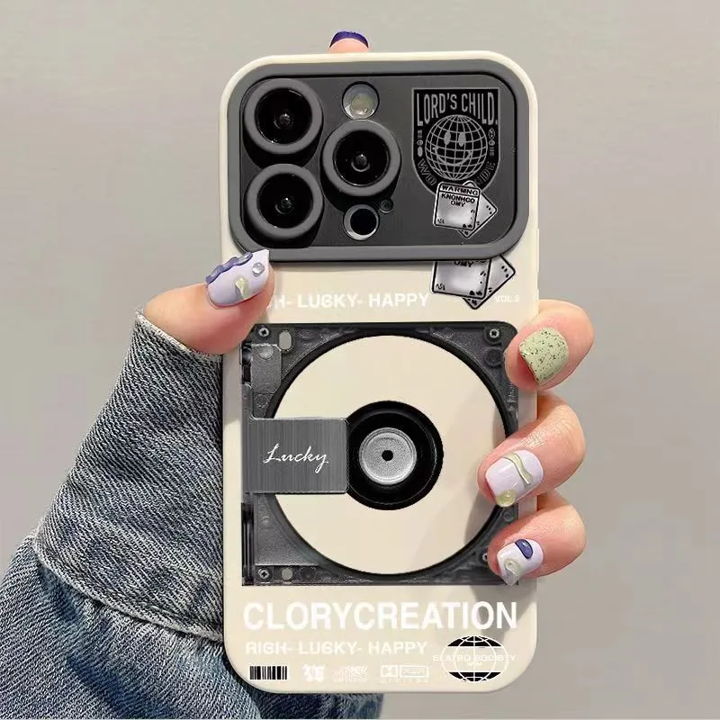 CD record large window silicone phone case for Apple iPhone with mirror accent and frosted finish