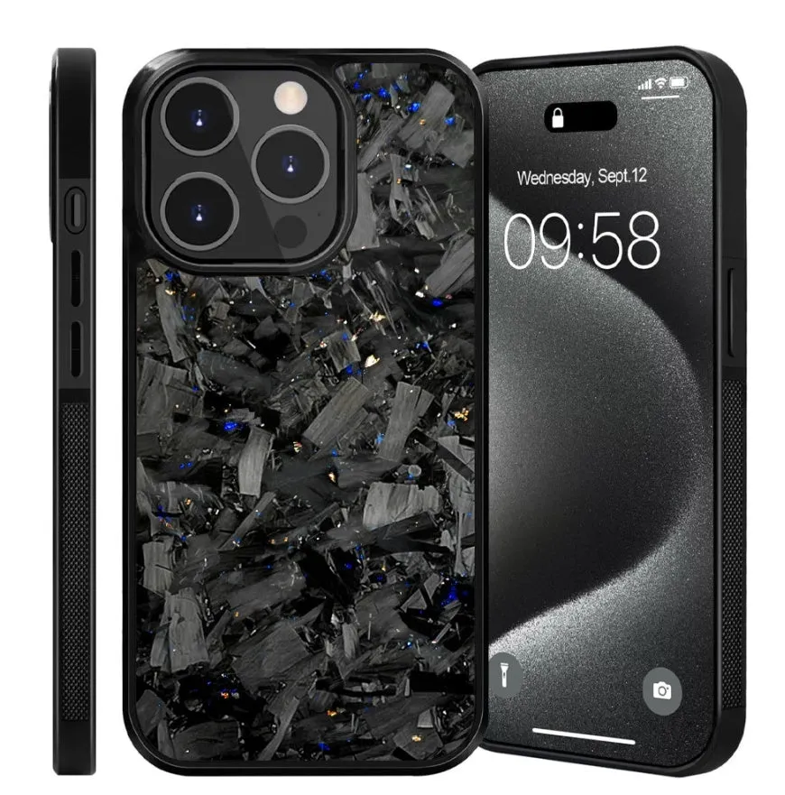 Carbon fiber blue gold splicing anti drop phone case for iPhone