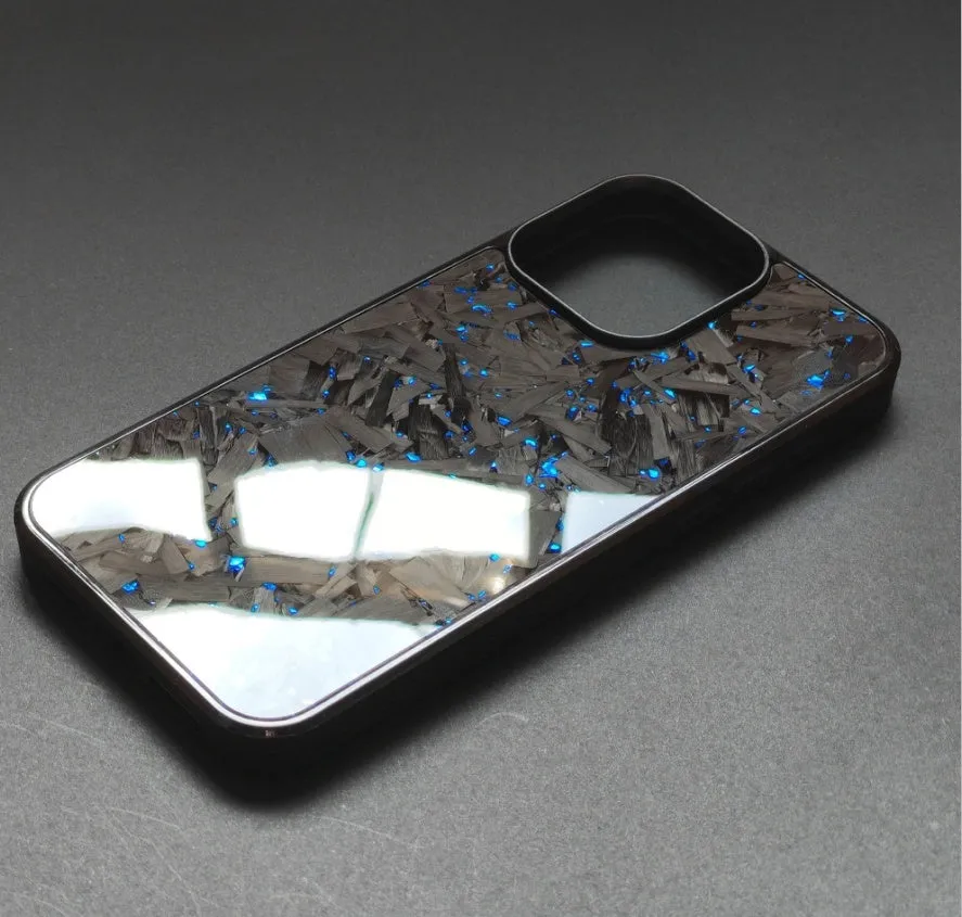 Carbon fiber blue gold splicing anti drop phone case for iPhone