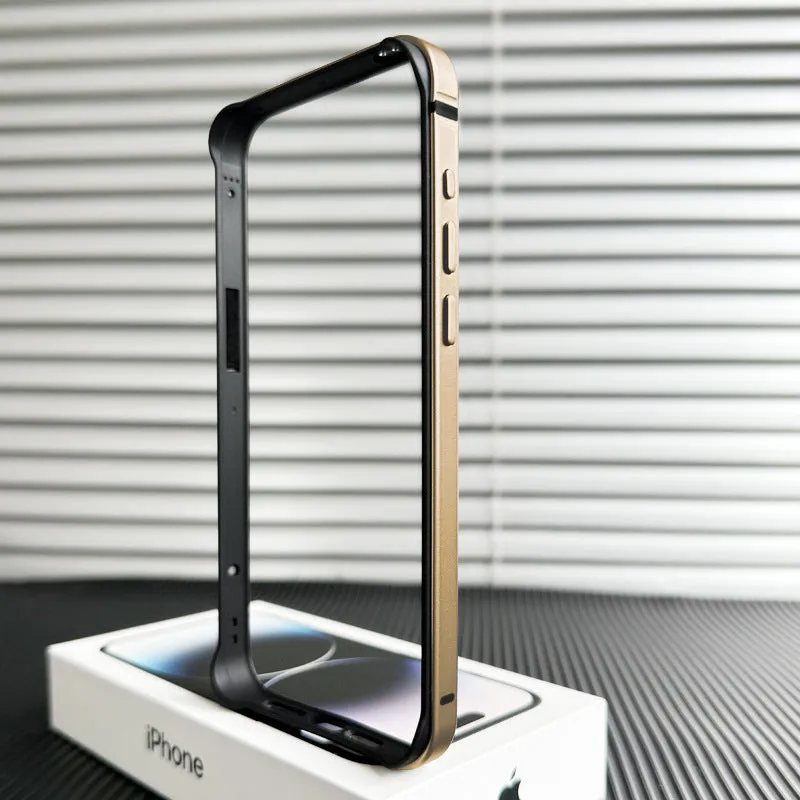 Metal phone case for iPhone 15 Pro Max in black with ultra-thin border frame