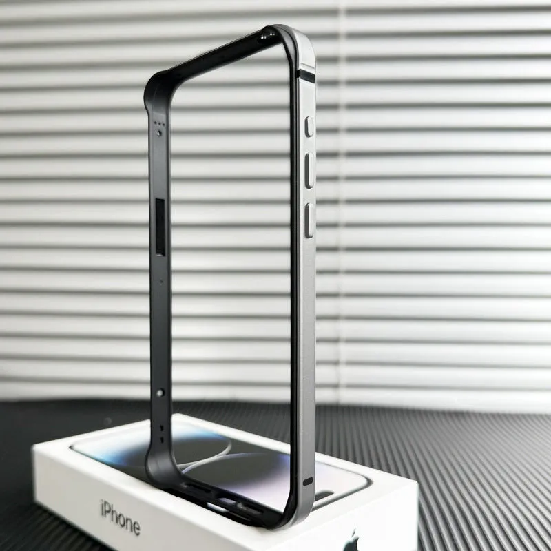 Metal phone case for iPhone 15 Pro Max in black with ultra-thin border frame