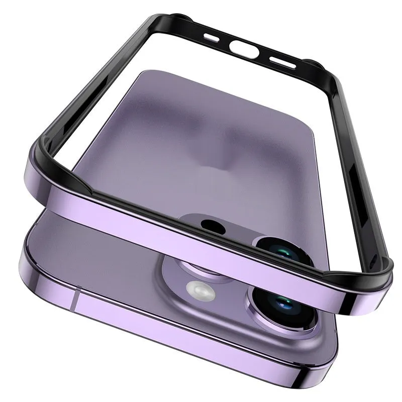 Metal phone case for iPhone 15 Pro Max in black with ultra-thin border frame