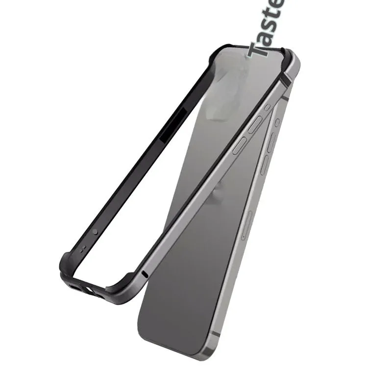Metal phone case for iPhone 15 Pro Max in black with ultra-thin border frame