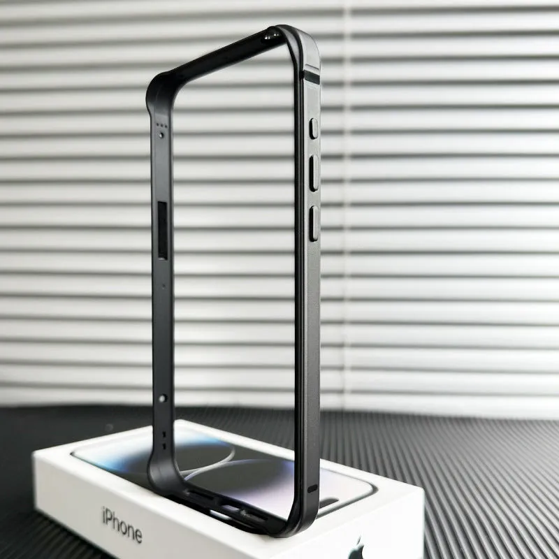 Metal phone case for iPhone 15 Pro Max in black with ultra-thin border frame