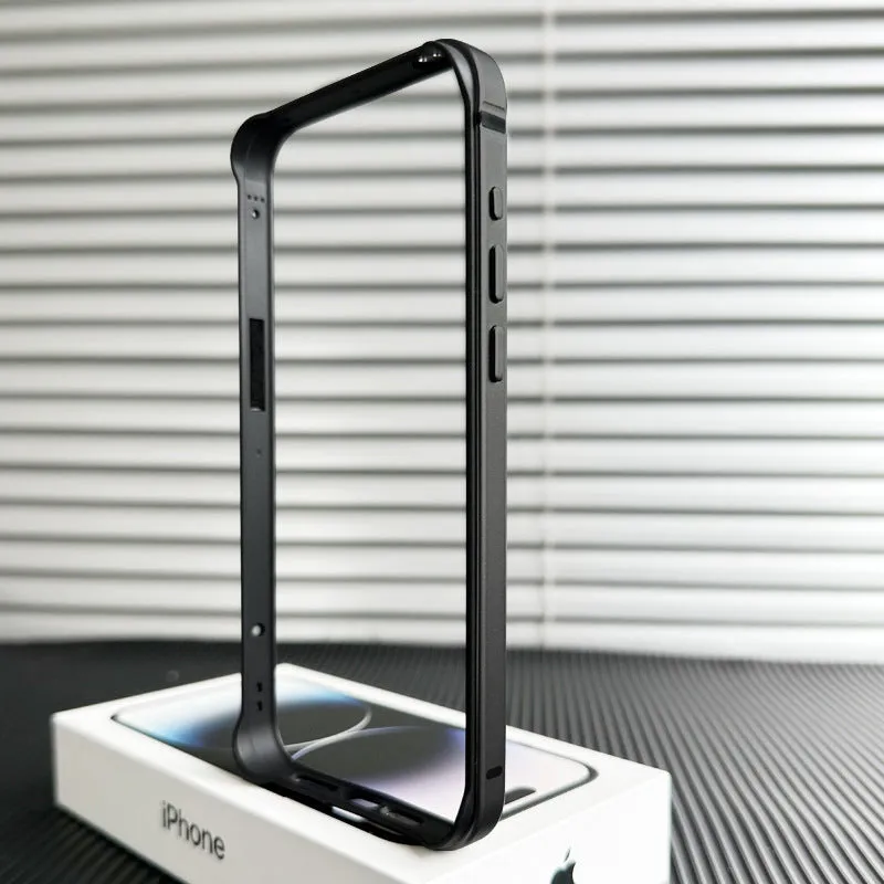 Metal phone case for iPhone 15 Pro Max in black with ultra-thin border frame
