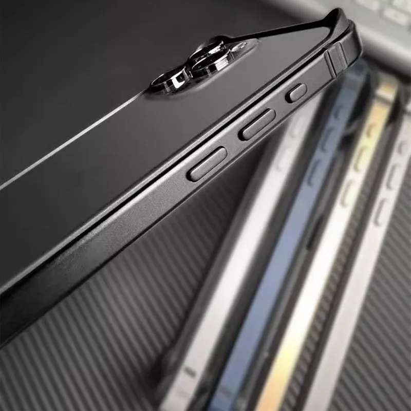 Metal phone case for iPhone 15 Pro Max in black with ultra-thin border frame