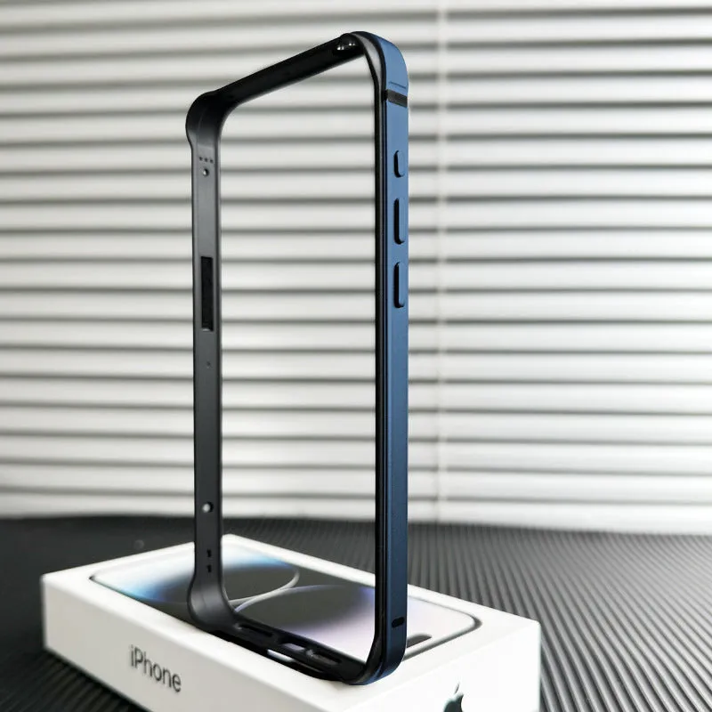 Metal phone case for iPhone 15 Pro Max in black with ultra-thin border frame