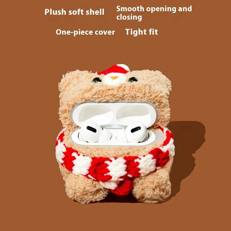 Plush knitted soft shell case for Apple AirPods Pro 2nd generation, silicone plush material with cartoon design