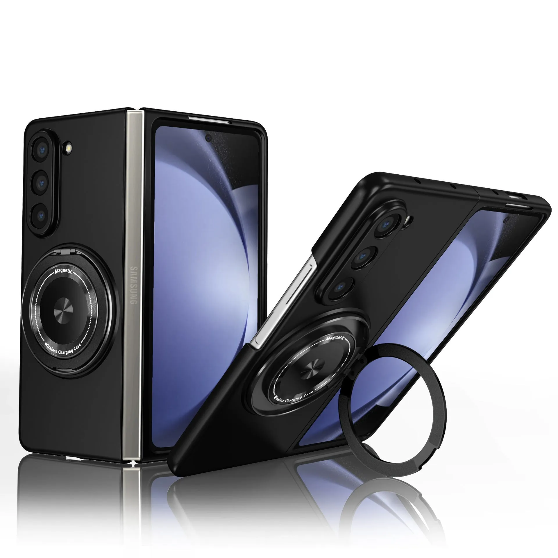 Silicone phone case with magnetic rotating bracket for Samsung Galaxy Z Fold 3 4 5 6 in frosted finish, multiple colours