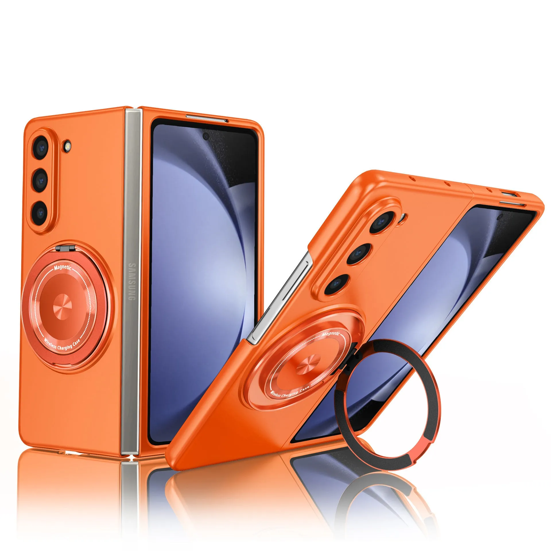 Silicone phone case with magnetic rotating bracket for Samsung Galaxy Z Fold 3 4 5 6 in frosted finish, multiple colours