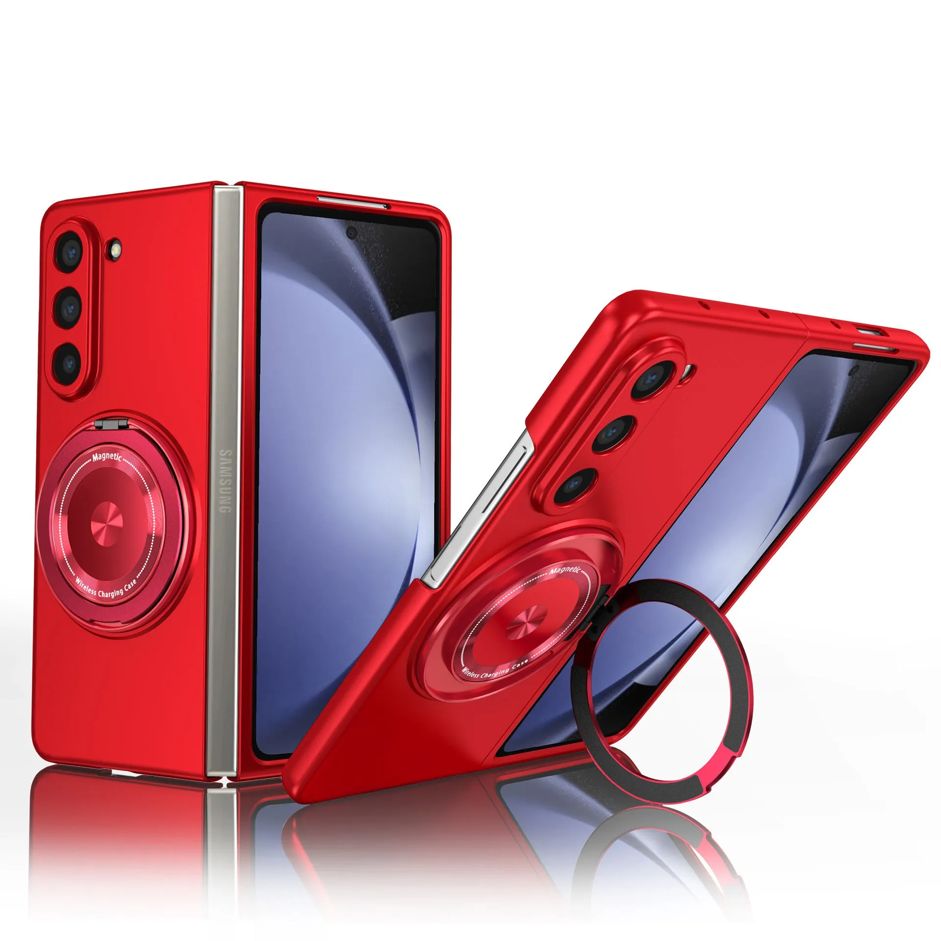 Silicone phone case with magnetic rotating bracket for Samsung Galaxy Z Fold 3 4 5 6 in frosted finish, multiple colours
