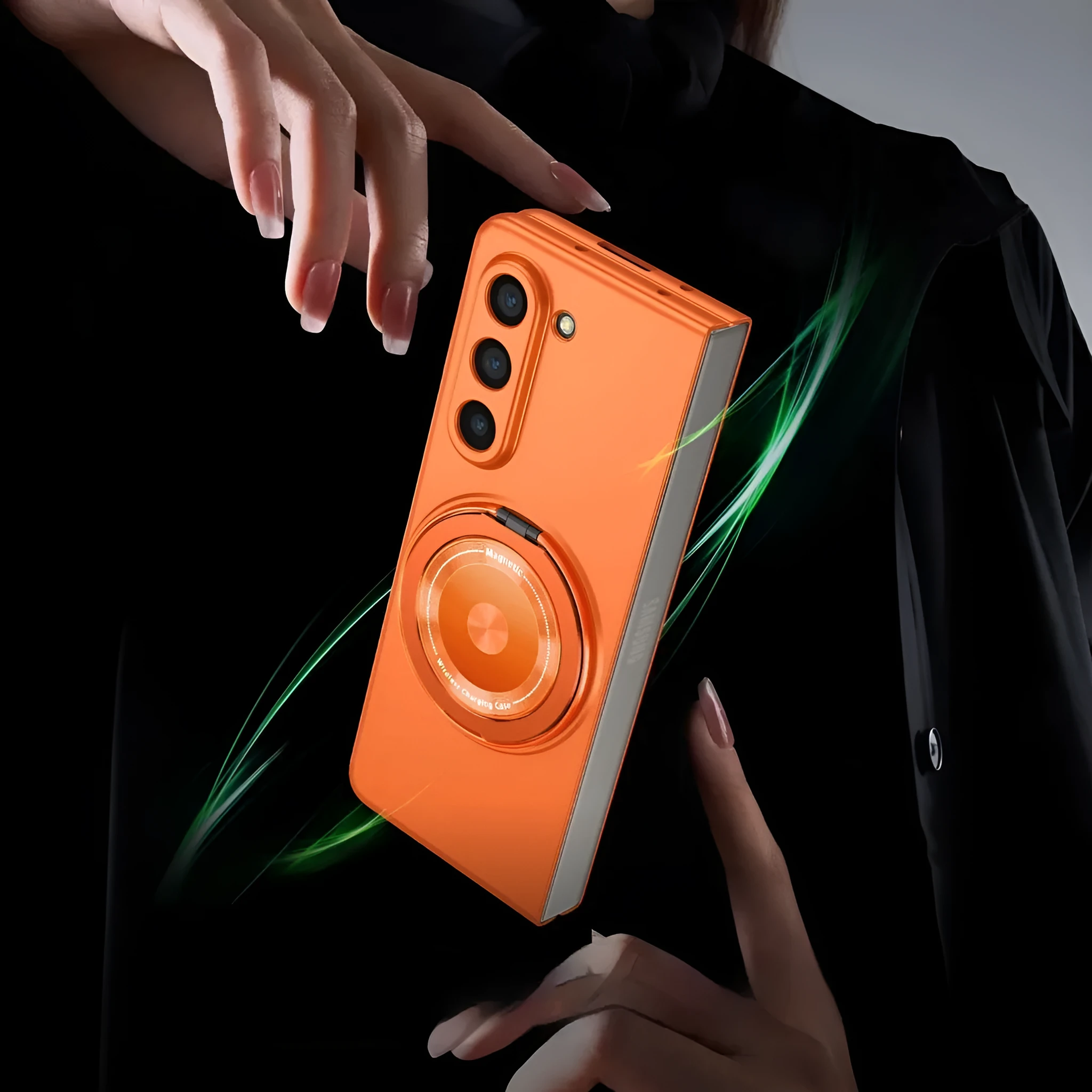 Silicone phone case with magnetic rotating bracket for Samsung Galaxy Z Fold 3 4 5 6 in frosted finish, multiple colours