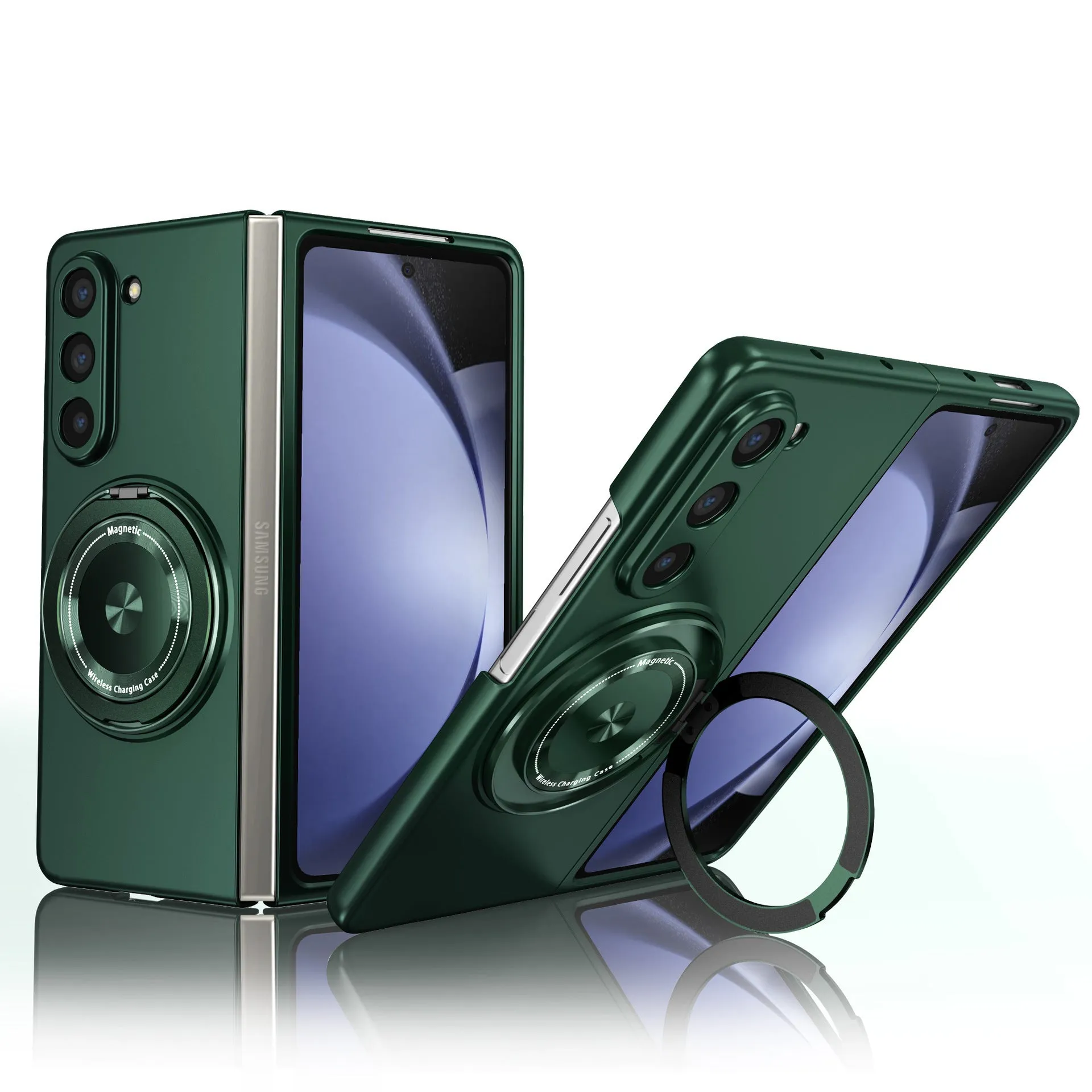 Silicone phone case with magnetic rotating bracket for Samsung Galaxy Z Fold 3 4 5 6 in frosted finish, multiple colours