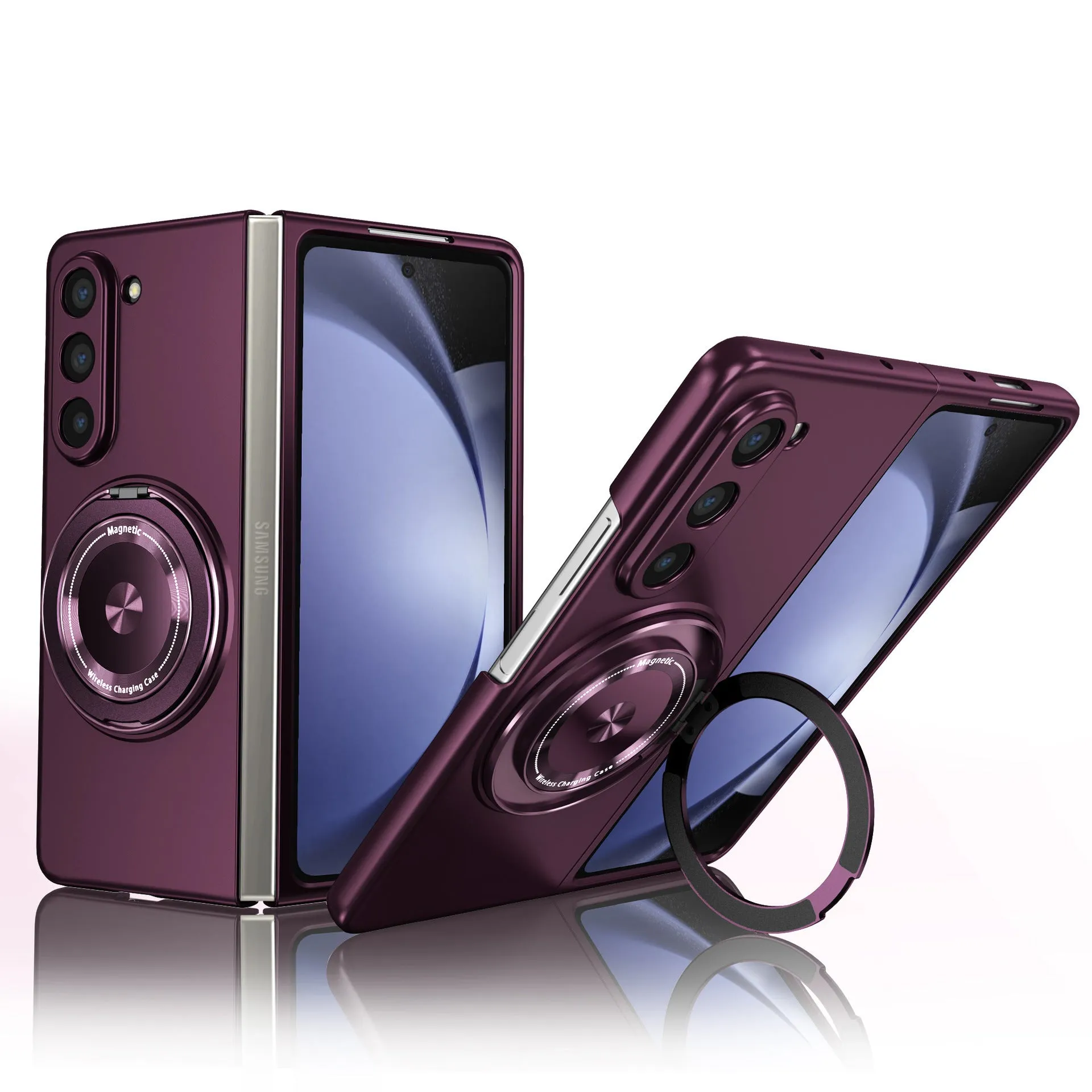 Silicone phone case with magnetic rotating bracket for Samsung Galaxy Z Fold 3 4 5 6 in frosted finish, multiple colours