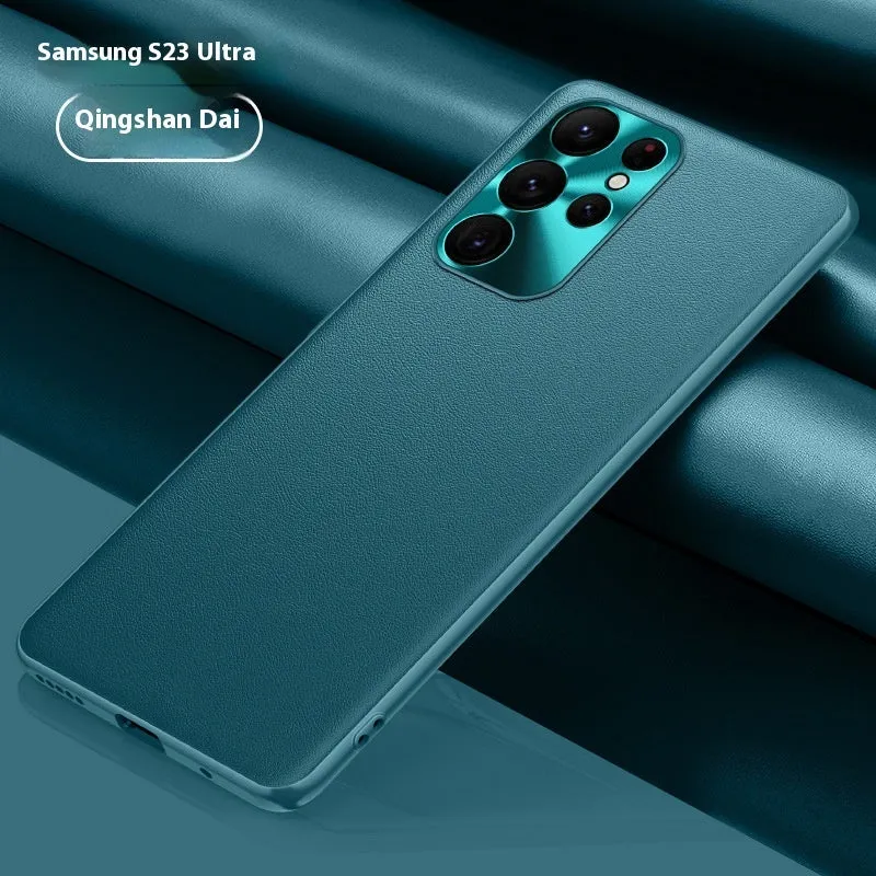 Leather pattern TPU phone case with metal lens ring for Samsung in Athens Black colour