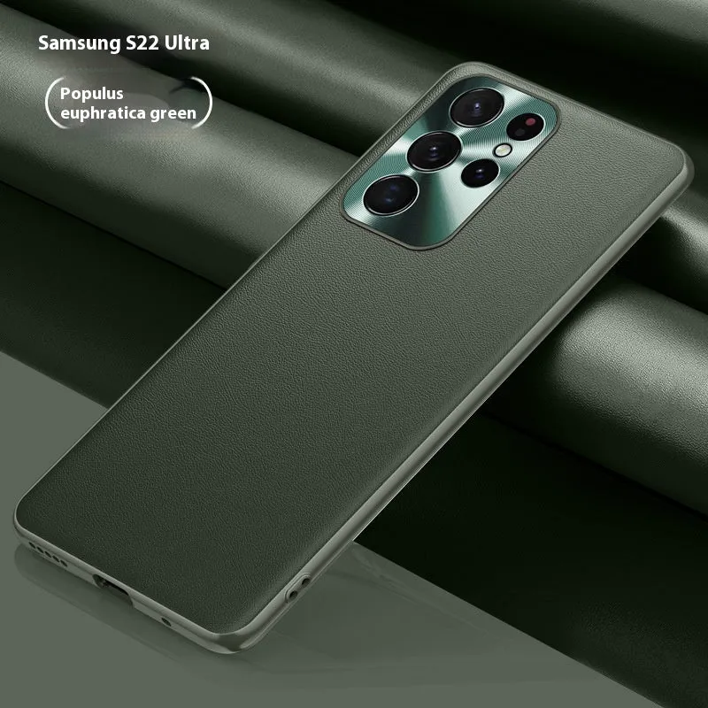 Leather pattern TPU phone case with metal lens ring for Samsung in Athens Black colour