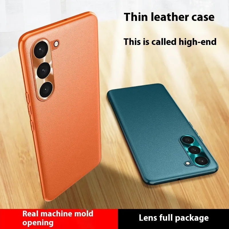 Leather pattern TPU phone case with metal lens ring for Samsung in Athens Black colour
