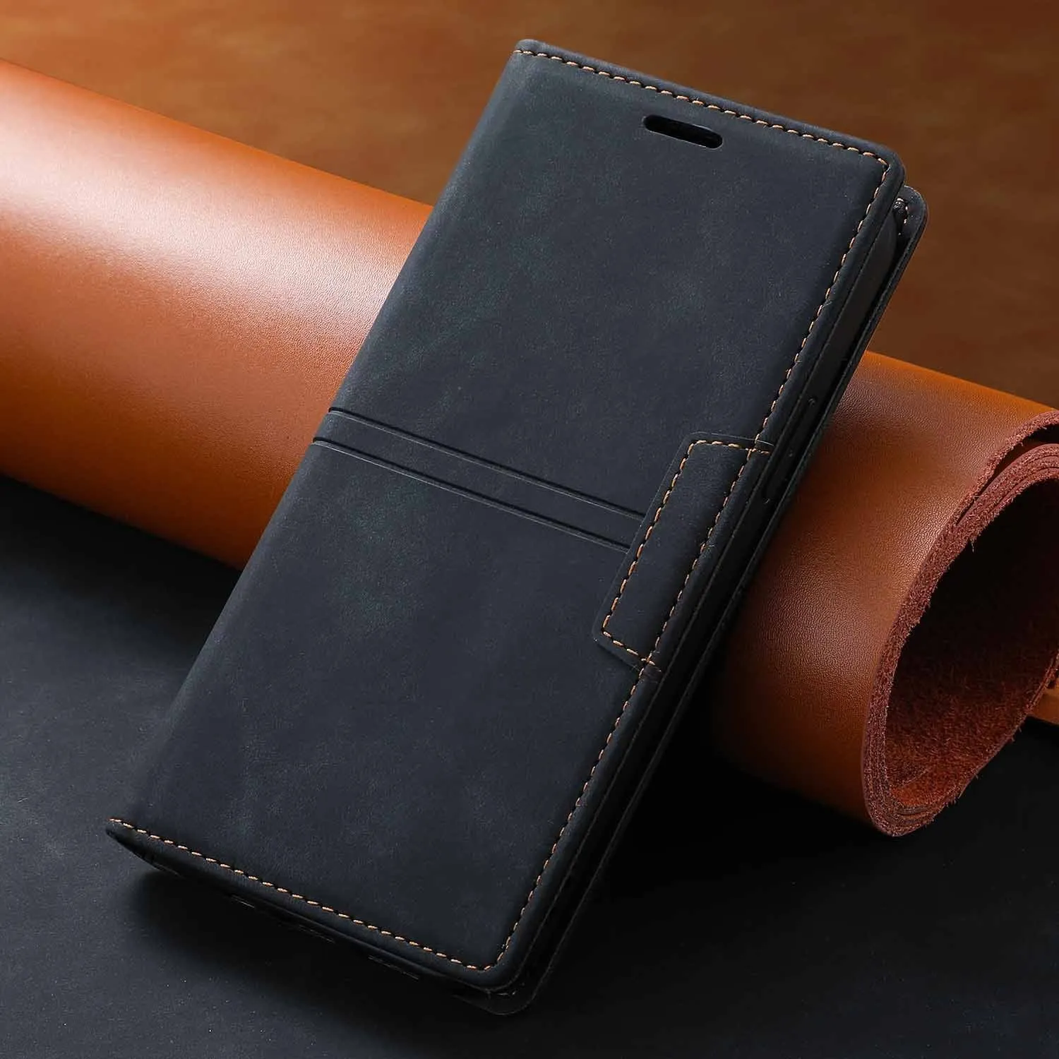 Flip wallet phone case for Google Pixel 8 Pro with card slot and bracket, black colour
