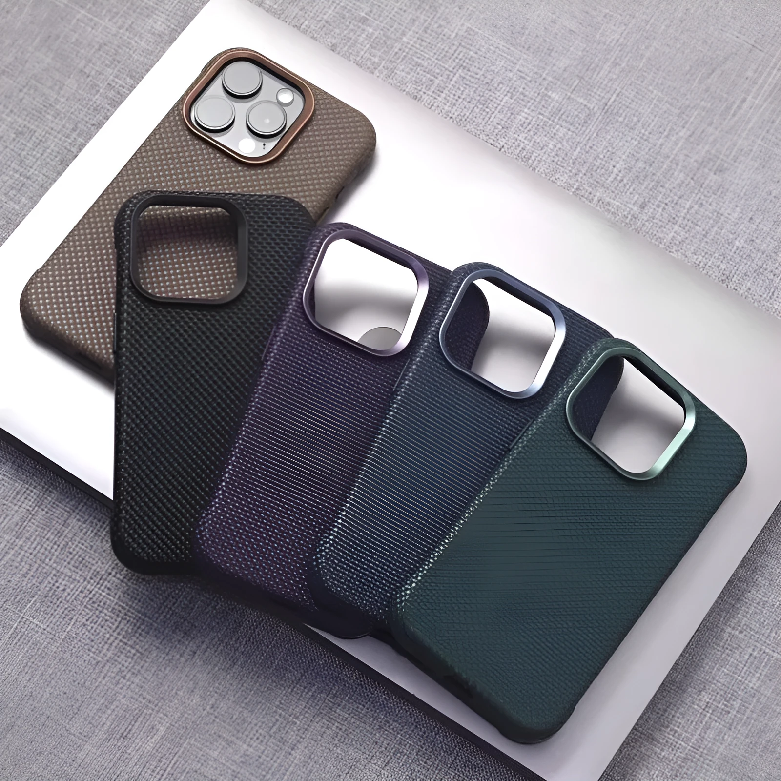 Hard PC leather phone case with embossed diamond grain and magnetic suction in Star Diamond finish