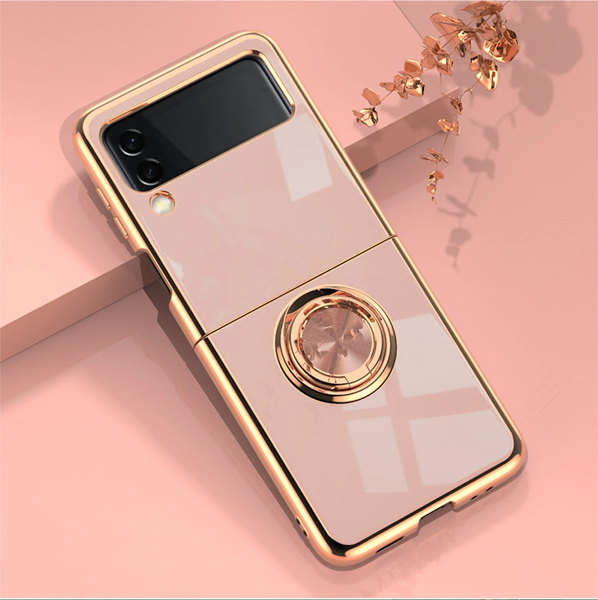 Samsung Z Flip Dark Night Green phone case with electroplated magnetic ring and bracket stand