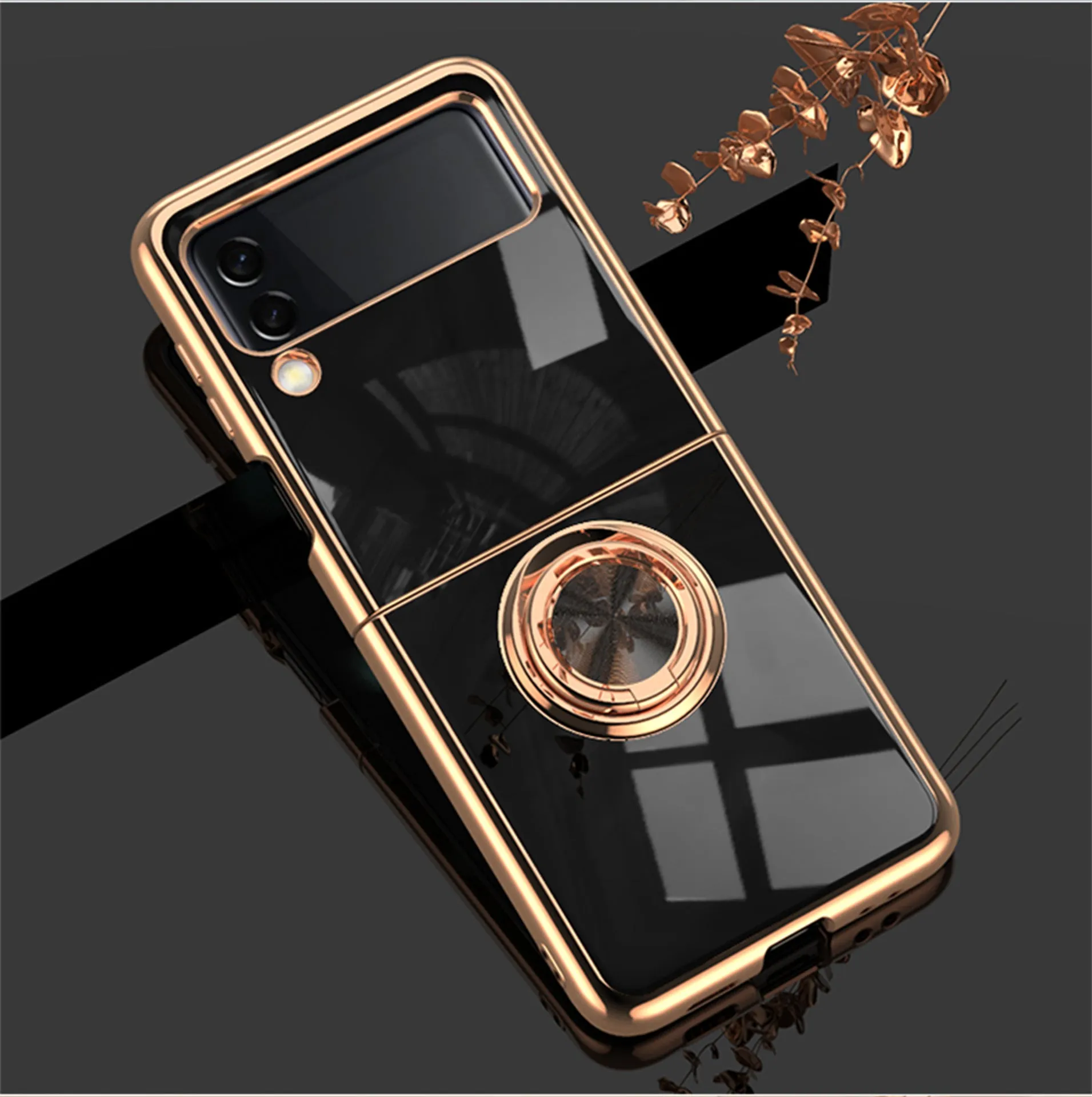 Samsung Z Flip Dark Night Green phone case with electroplated magnetic ring and bracket stand