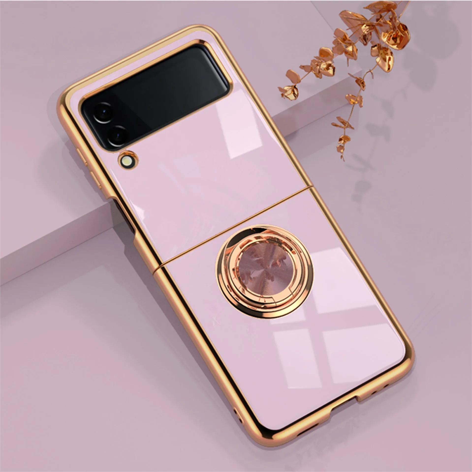 Samsung Z Flip Dark Night Green phone case with electroplated magnetic ring and bracket stand
