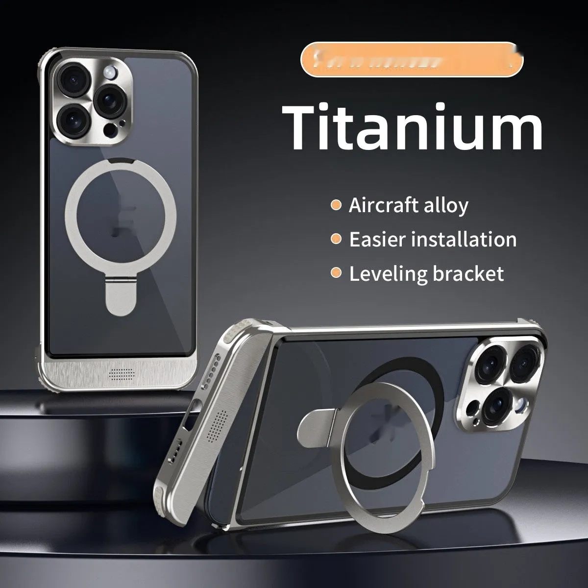 Apple phone case half pack with aluminium alloy frame and magnetic bracket, black colour option, for iPhone 15 Pro