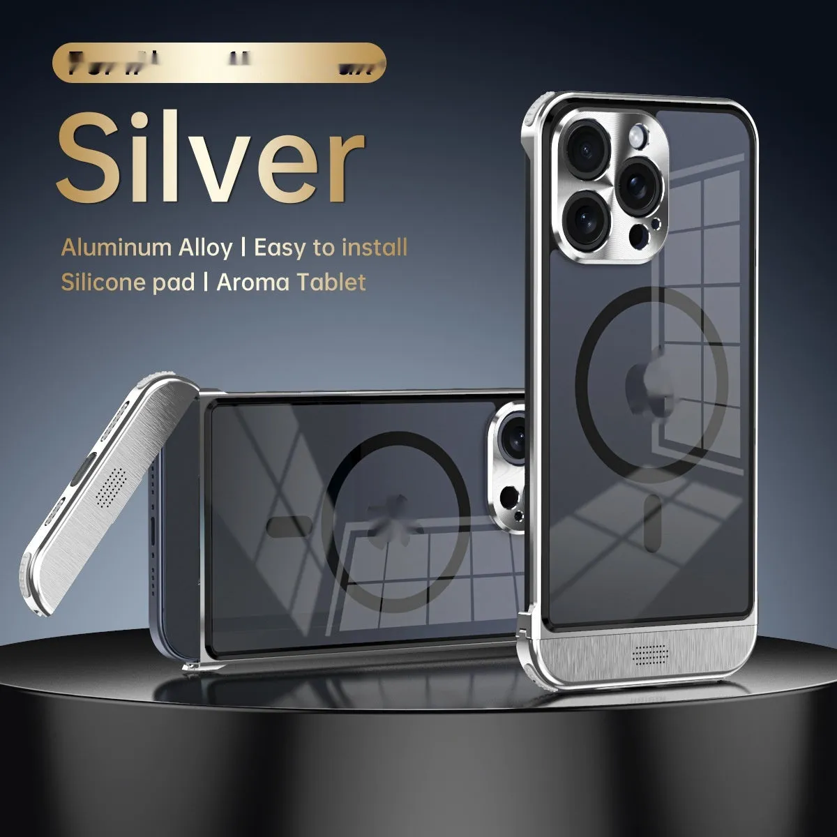 Apple phone case half pack with aluminium alloy frame and magnetic bracket, black colour option, for iPhone 15 Pro