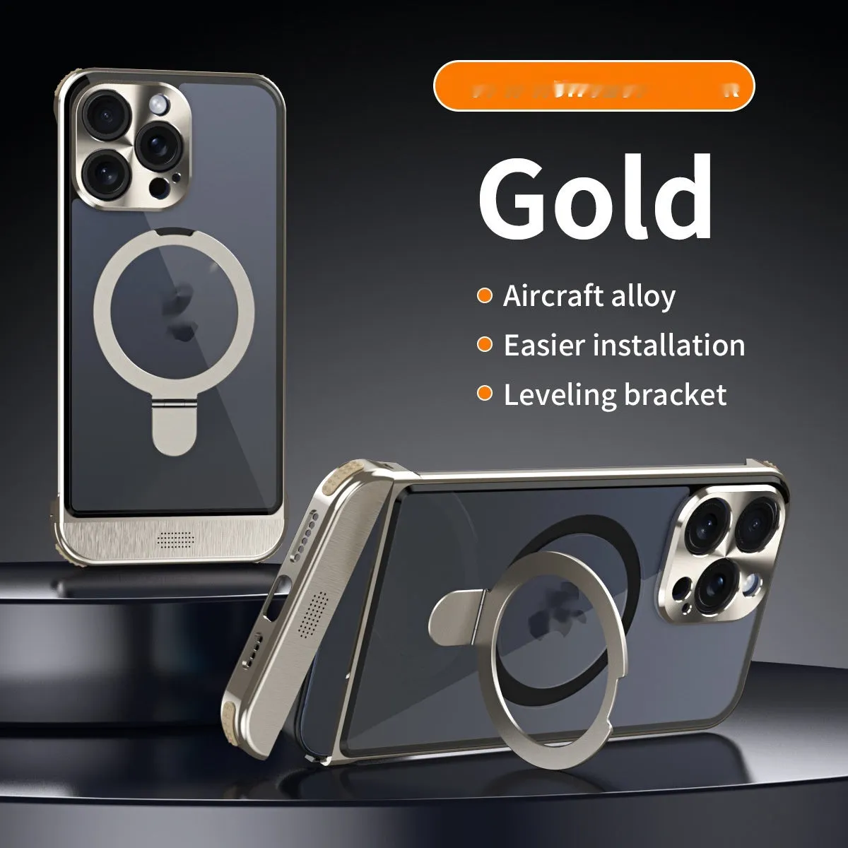 Apple phone case half pack with aluminium alloy frame and magnetic bracket, black colour option, for iPhone 15 Pro
