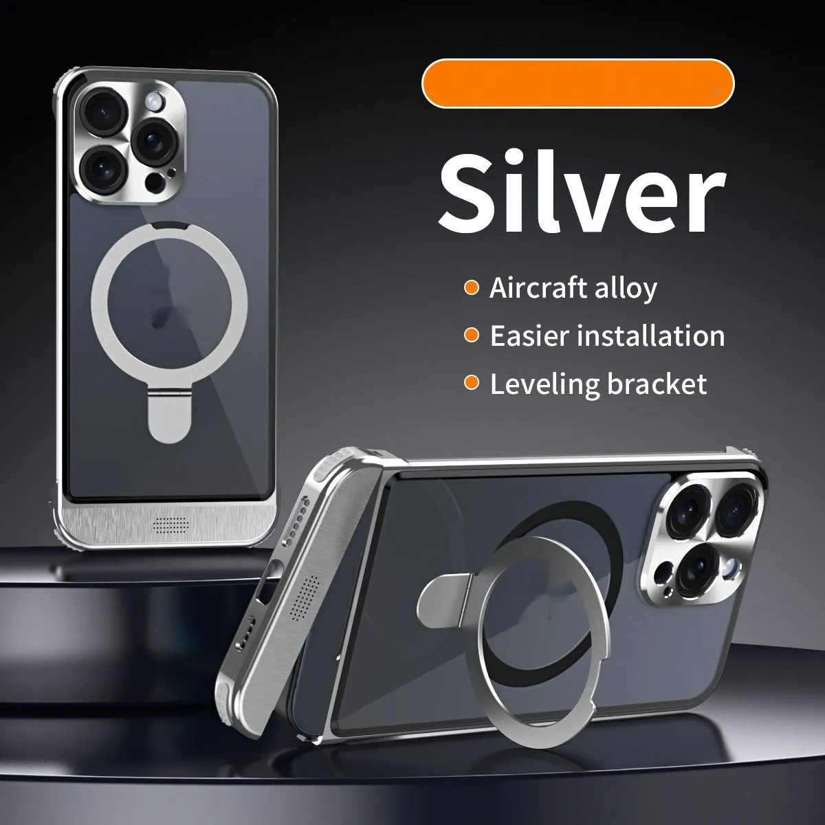Apple phone case half pack with aluminium alloy frame and magnetic bracket, black colour option, for iPhone 15 Pro