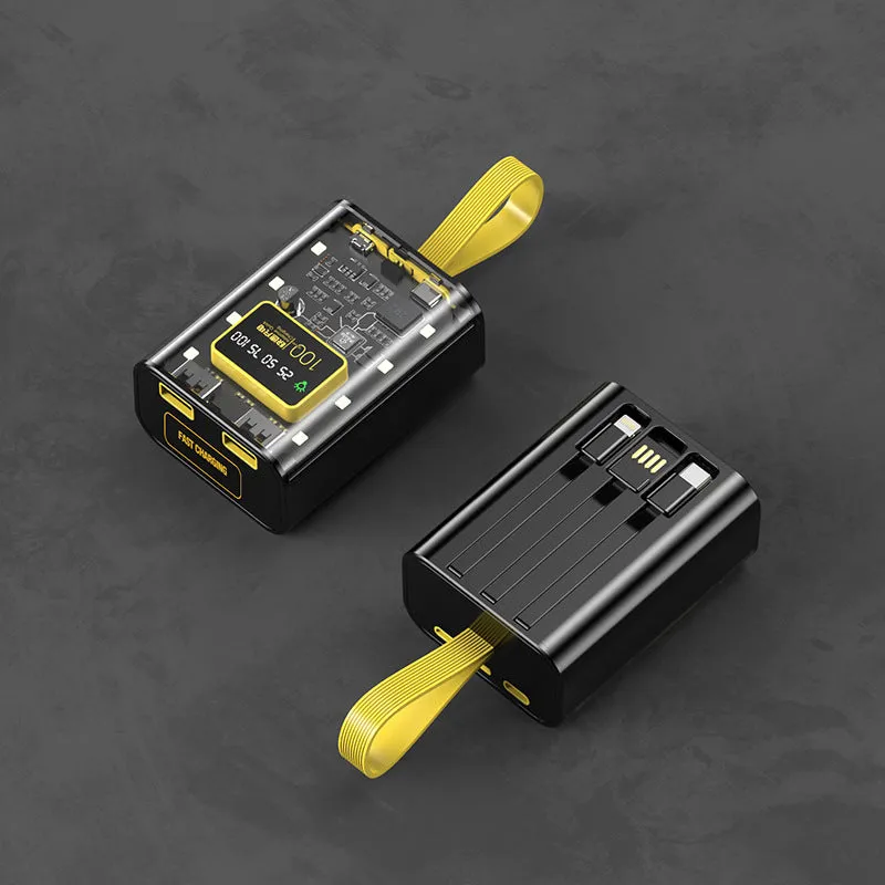 Punk transparent mech mini power bank in black plastic shell with multiple USB ports