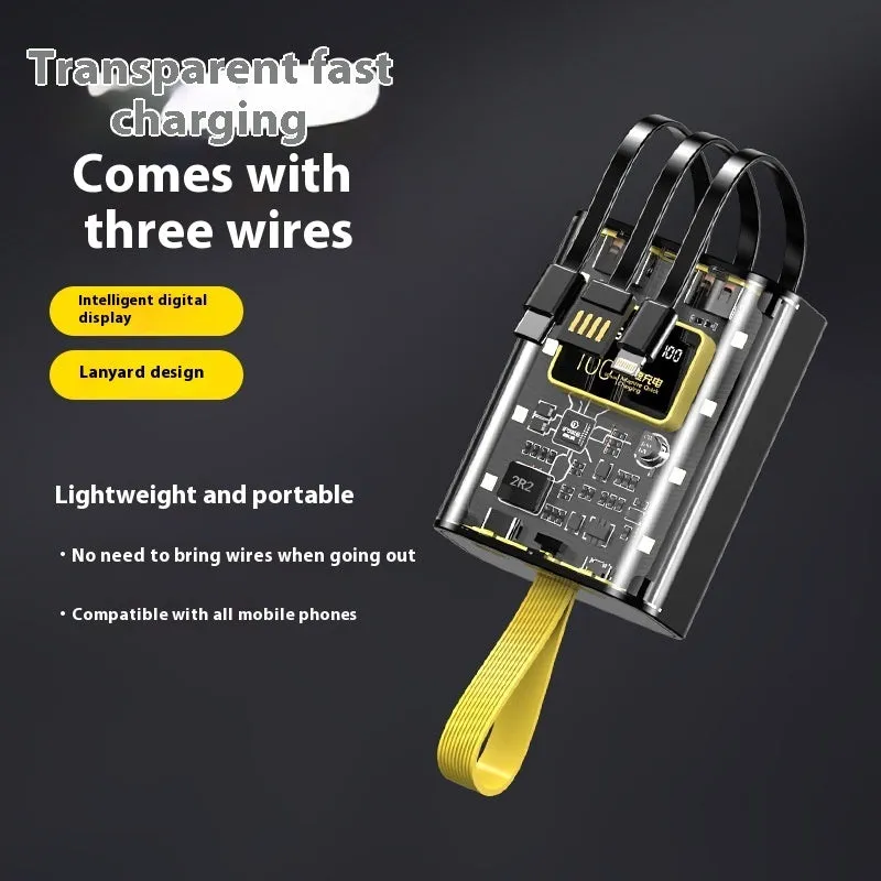 Punk transparent mech mini power bank in black plastic shell with multiple USB ports