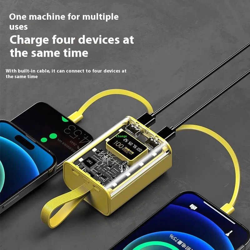 Punk transparent mech mini power bank in black plastic shell with multiple USB ports