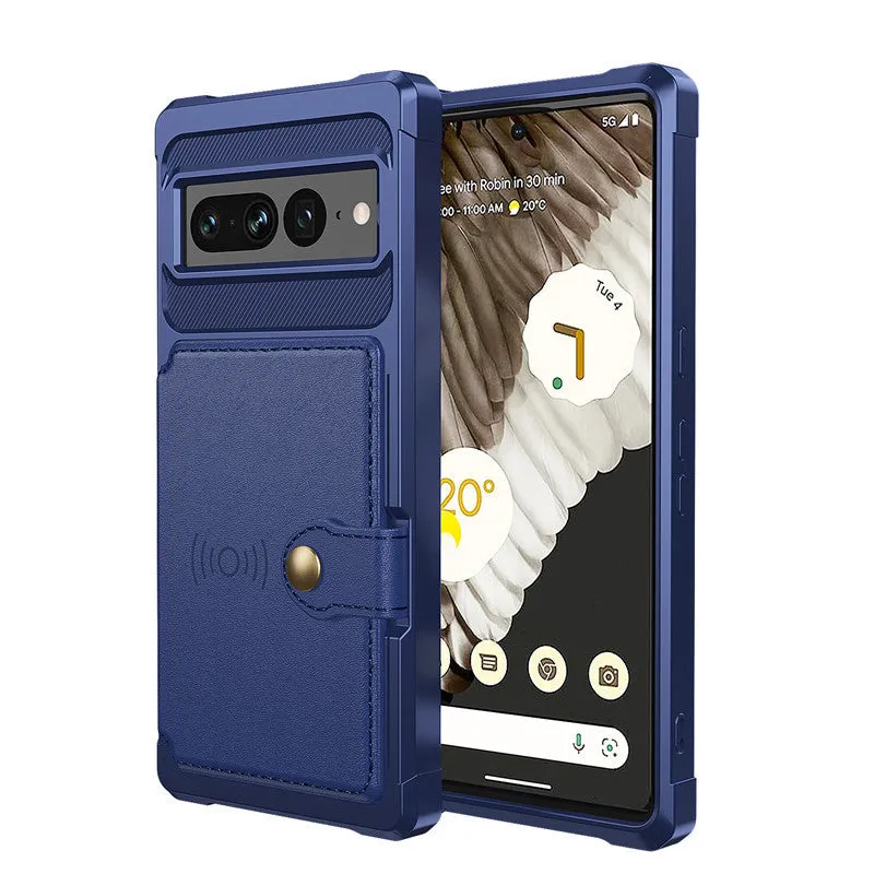 Google Pixel 7 card holder wallet case with magnetic closure in black, blue, cyan, purple, red, rose gold