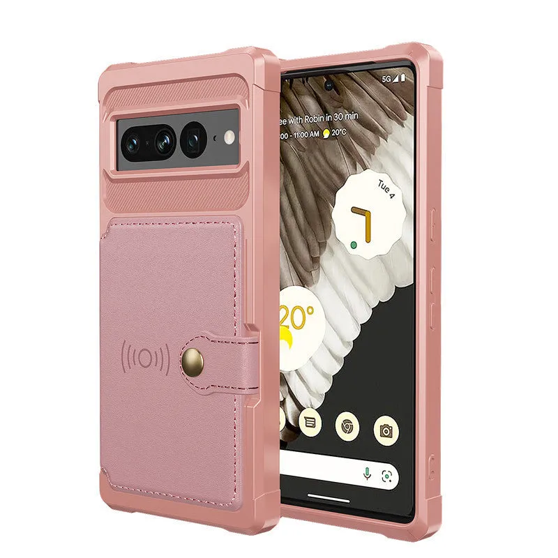 Google Pixel 7 card holder wallet case with magnetic closure in black, blue, cyan, purple, red, rose gold