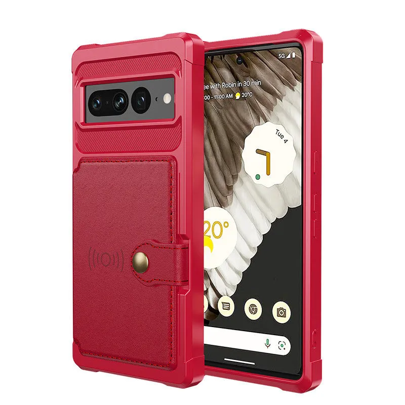 Google Pixel 7 card holder wallet case with magnetic closure in black, blue, cyan, purple, red, rose gold