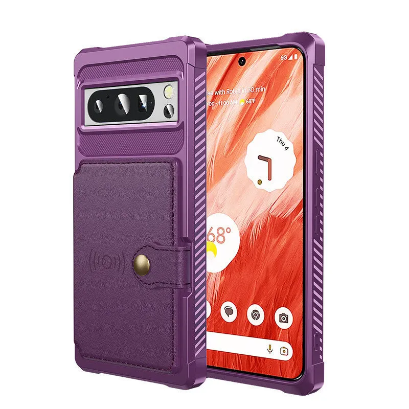 Google Pixel 7 card holder wallet case with magnetic closure in black, blue, cyan, purple, red, rose gold
