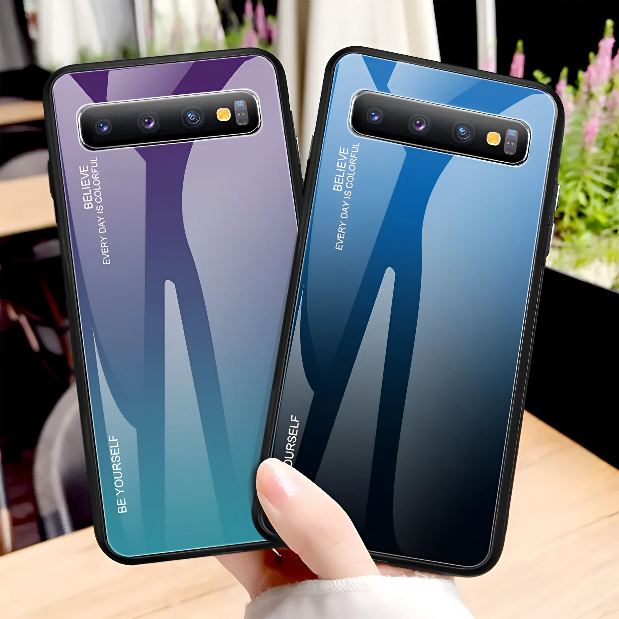 Gradient glass phone case for Samsung with TPU bumper and tempered glass back in colour 01style